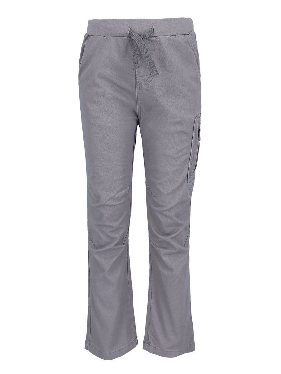 Boys Grey Twill Pants with Dart Zipper