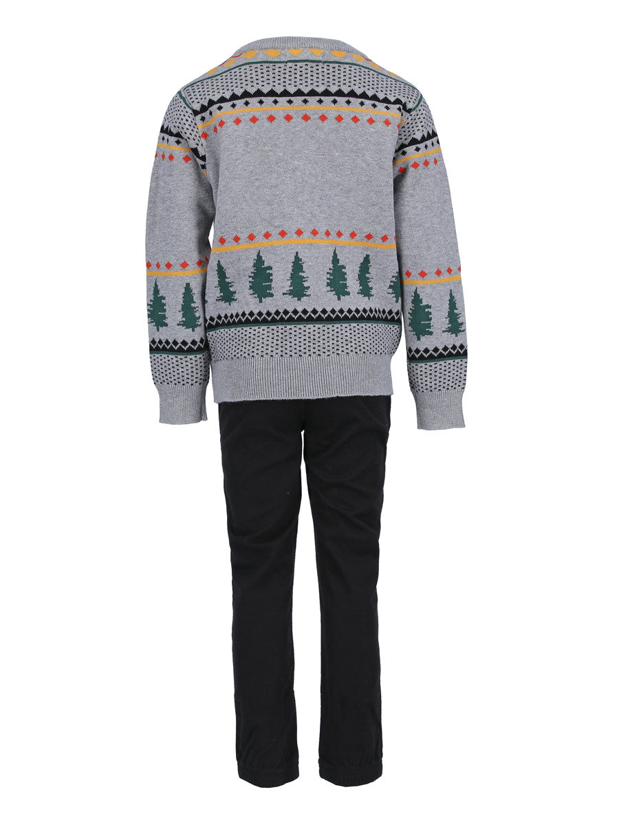 Boys Grey Moose Jacquard Holiday Sweater & Jogger Set