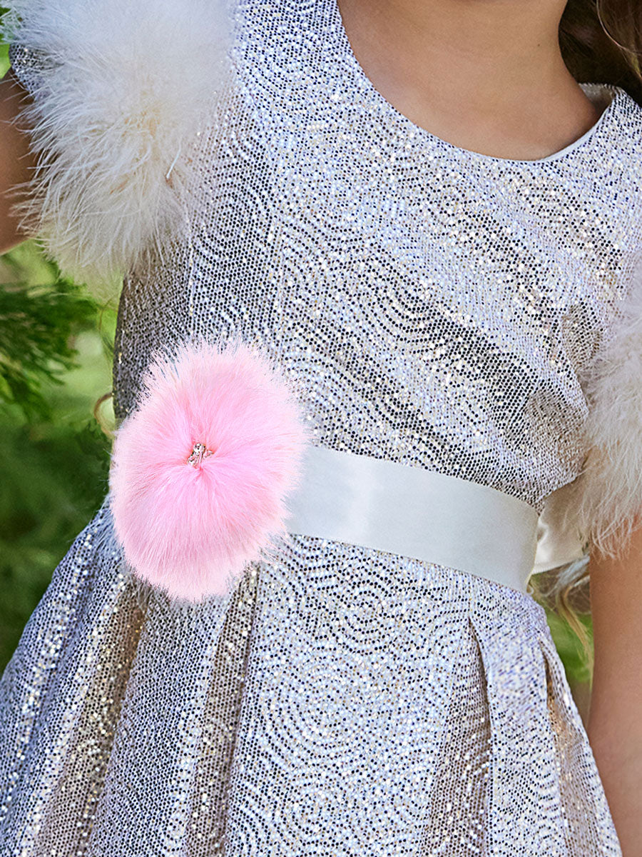 Ivory Sash with Pink Puff Clip