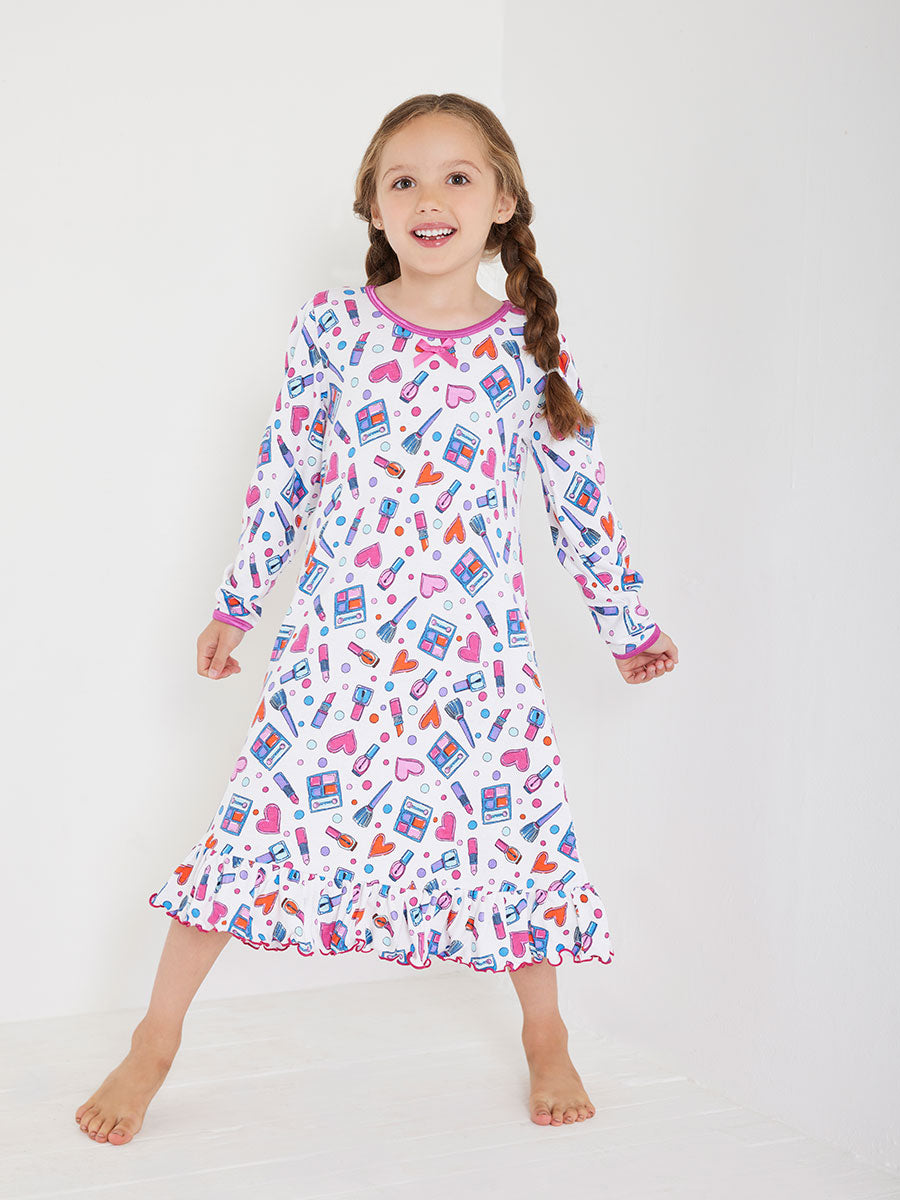 Girls Make Up Party Puffed Sleeve Nightgown