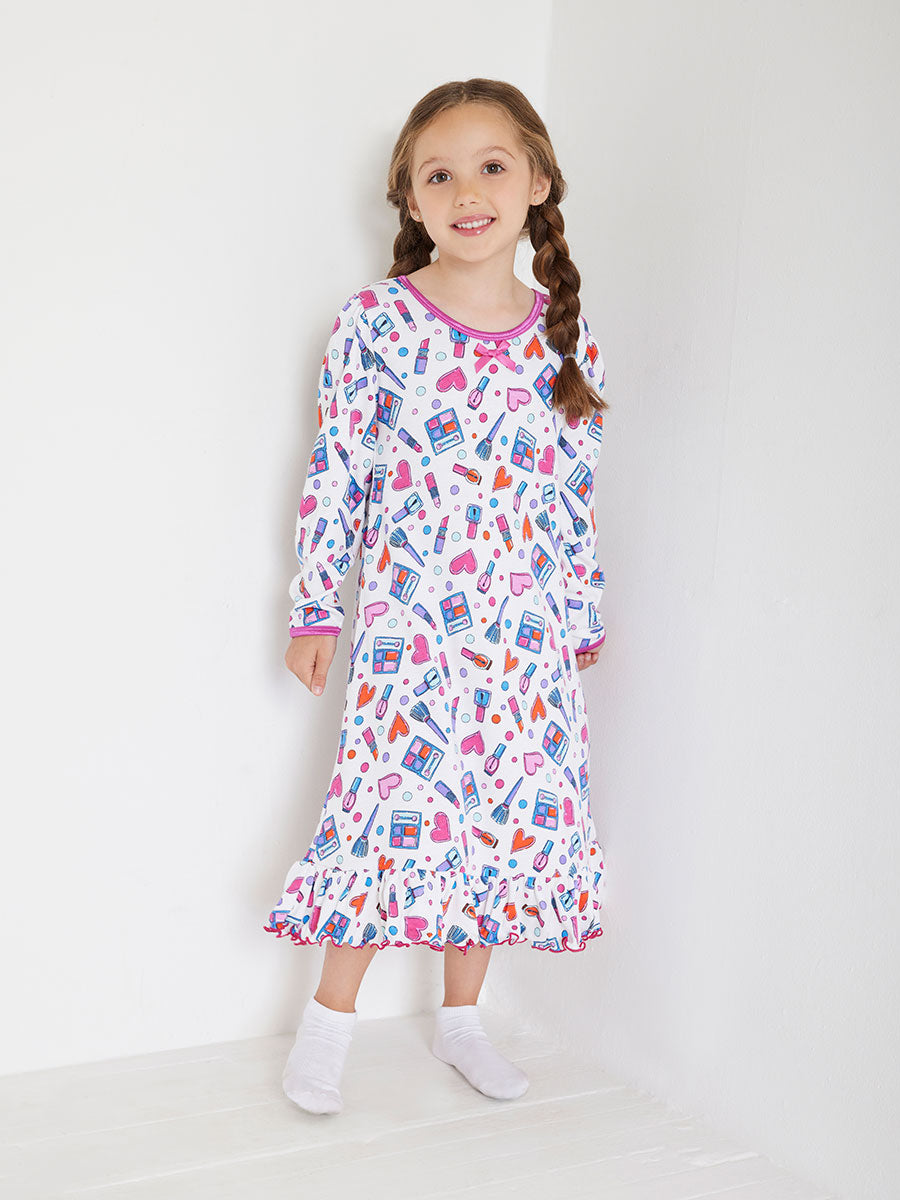 Girls Make Up Party Puffed Sleeve Nightgown