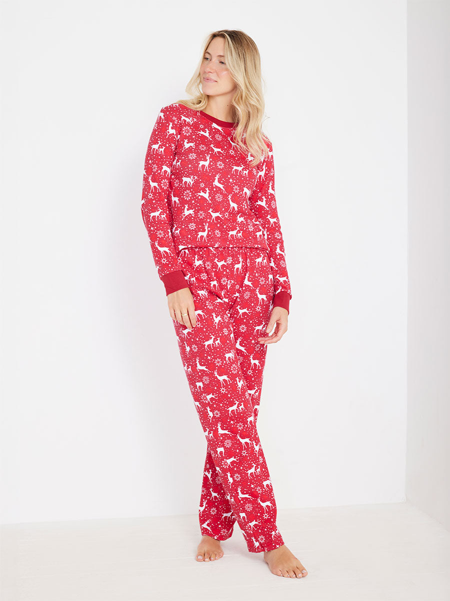 Adults Holiday Reindeer Red Pajamas