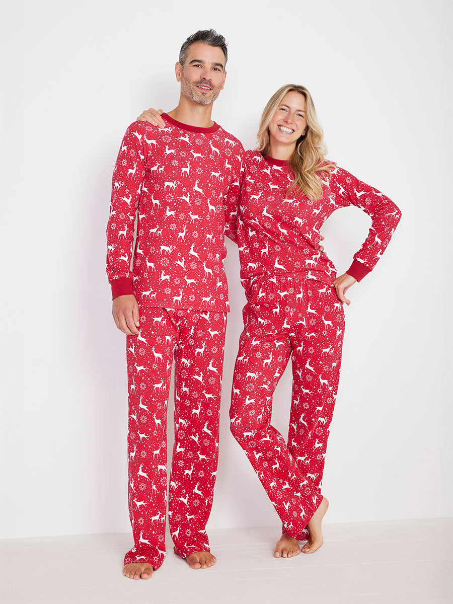 Adults Holiday Reindeer Red Pajamas