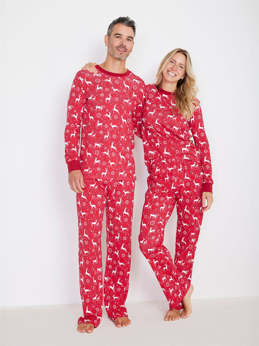 Adults Holiday Reindeer Red Pajamas