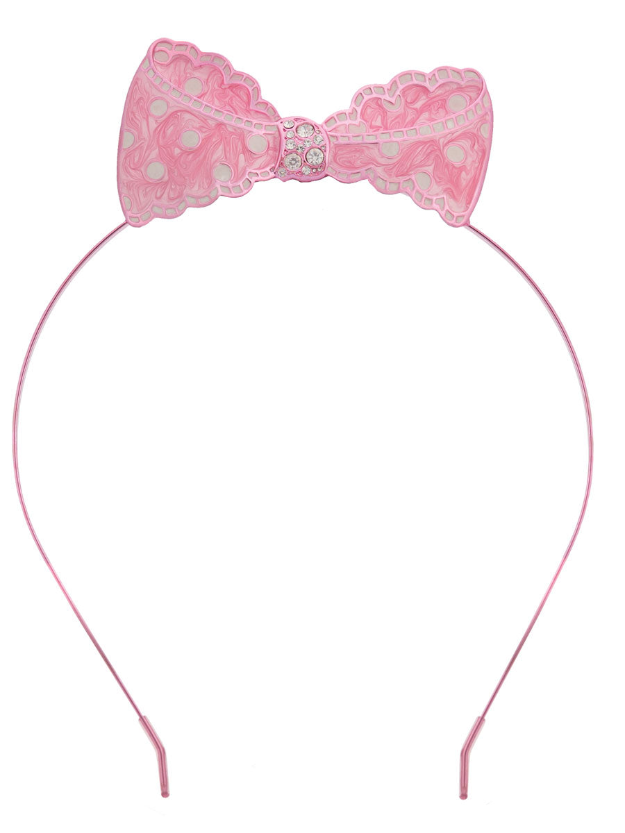 Pink Polka Dot Bow Headband