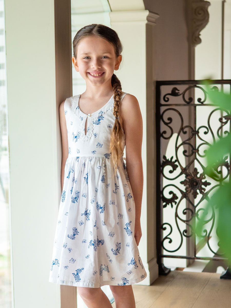 White Poodle Print Dress for Girls