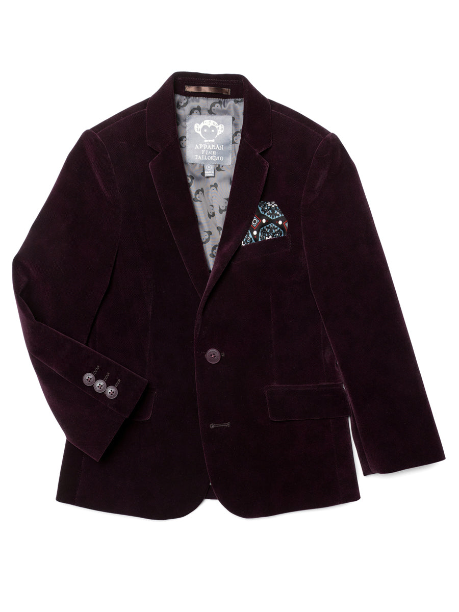 Boys Merlot Velvet Suit Blazer