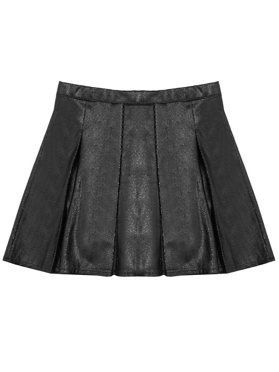 Black Faux Leather Pleated Skirt