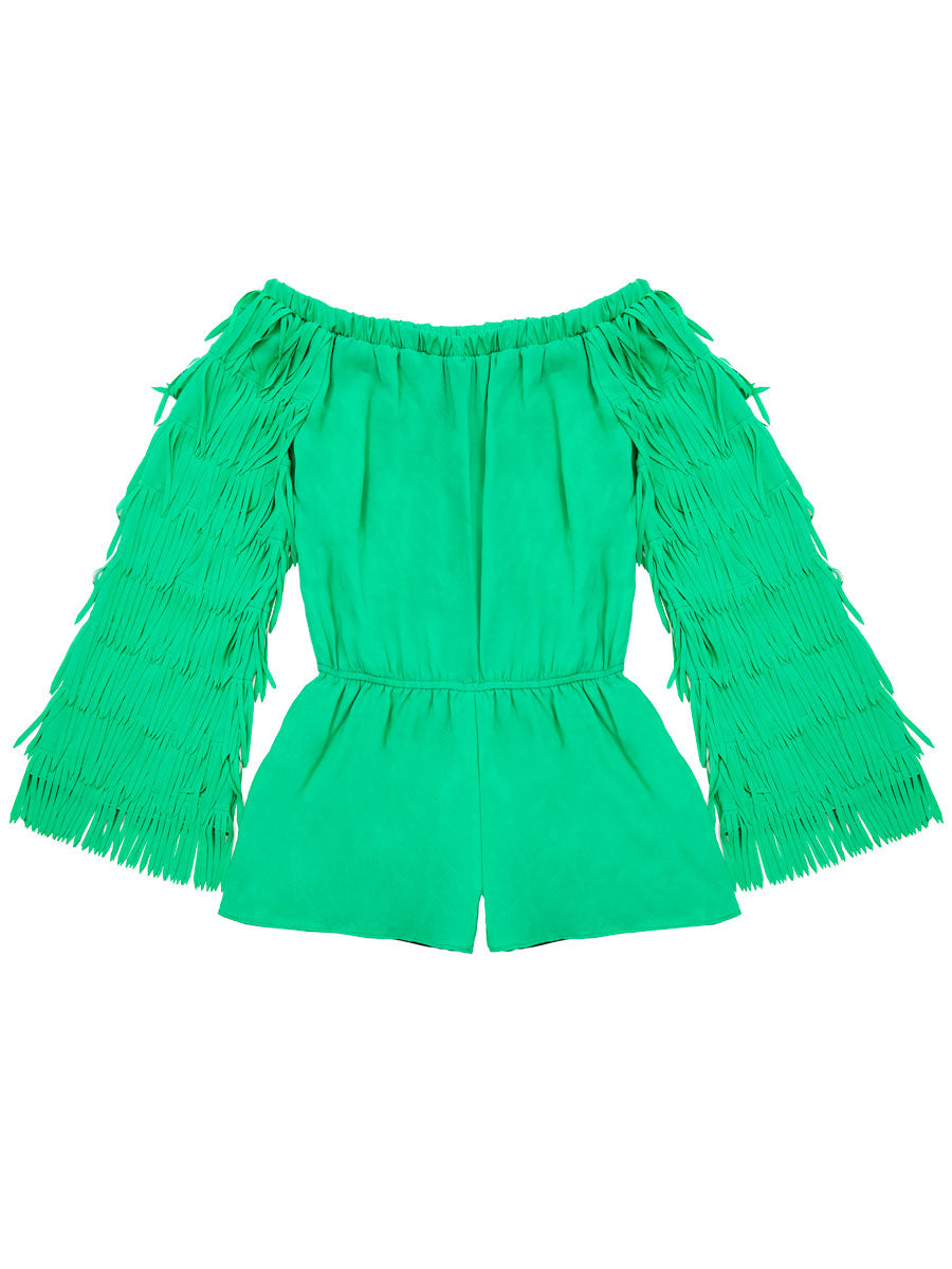 Green Fringe Romper