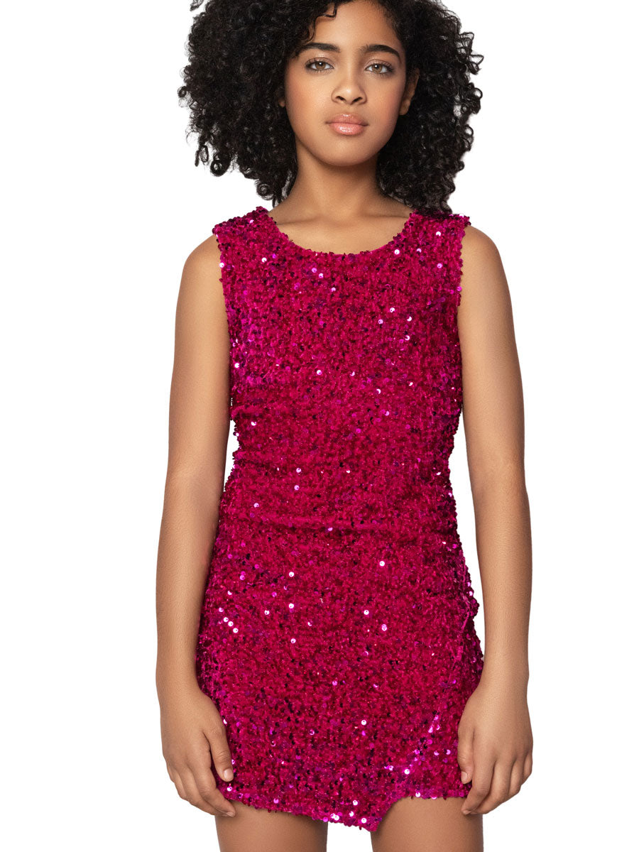 Berry Sequin Asymmetrical Dress