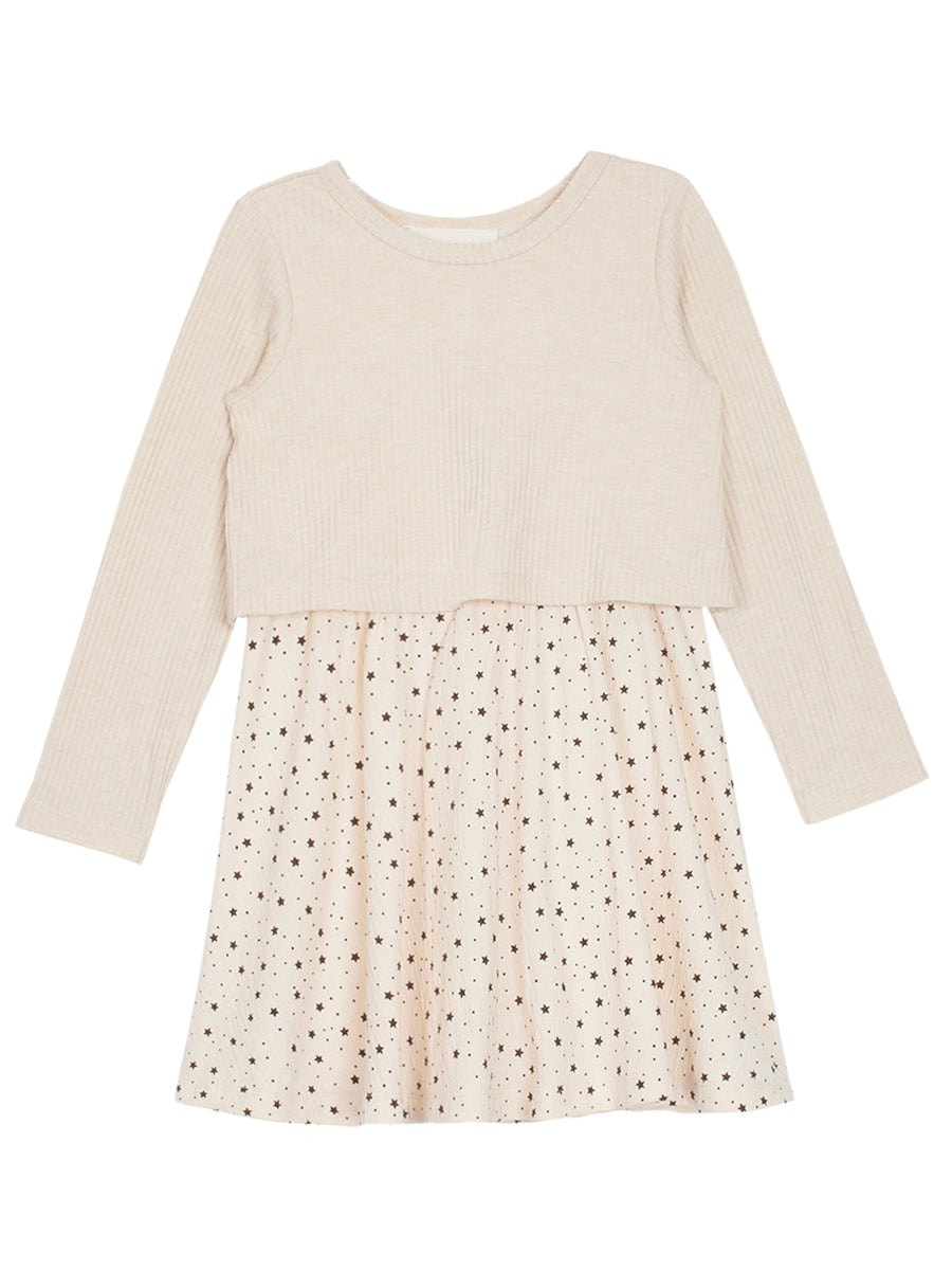 Starry Night Rib & Textured Cream Knit Dress