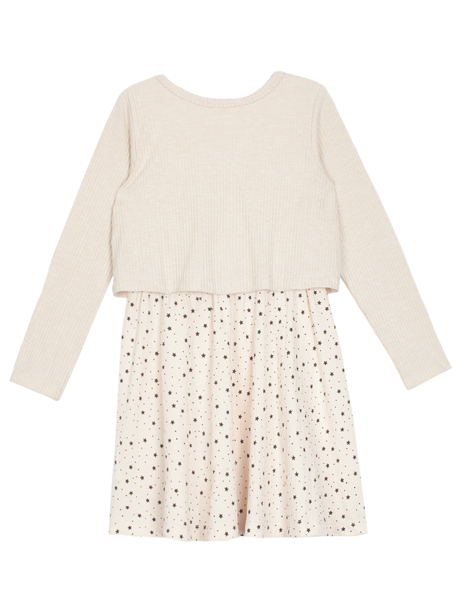 Starry Night Rib & Textured Cream Knit Dress