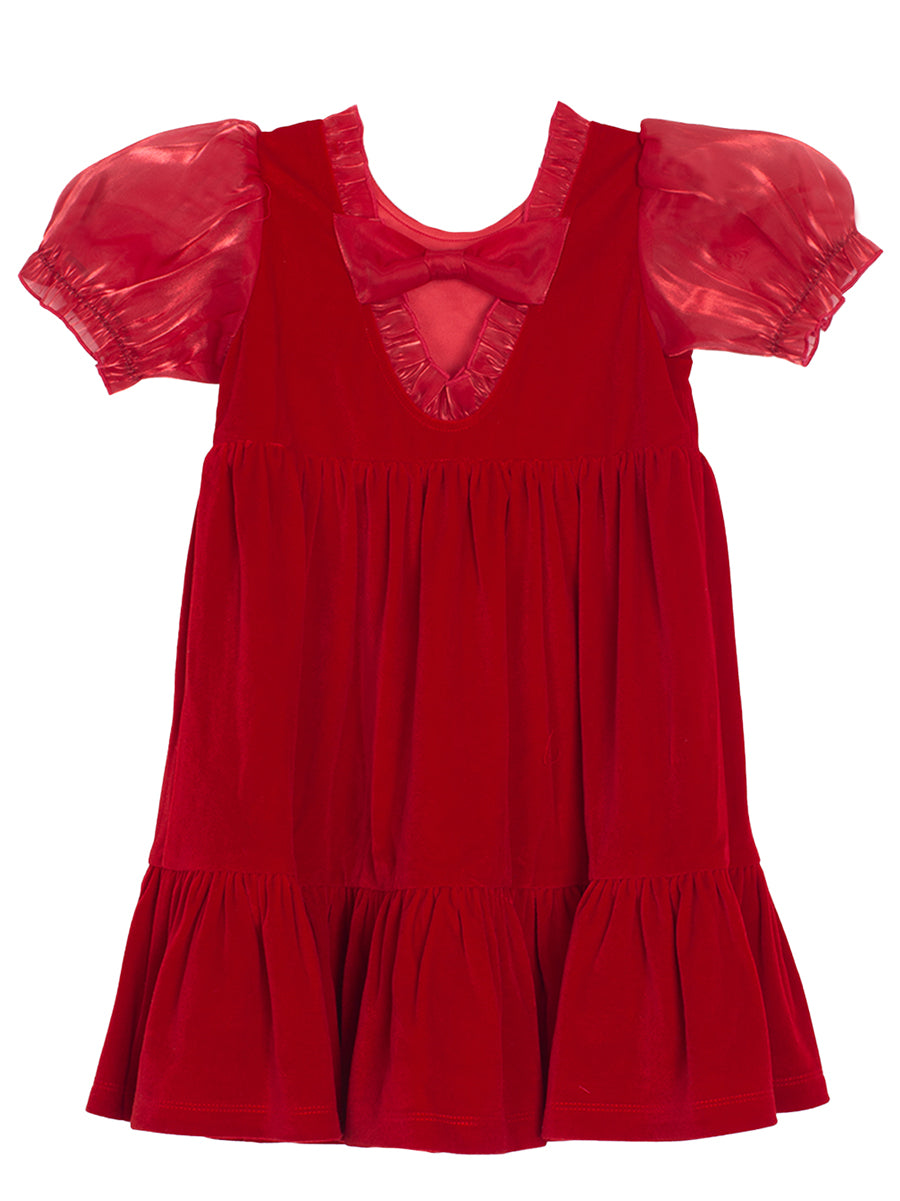 Noella Red Velvet Organza Short Sleeve Dress