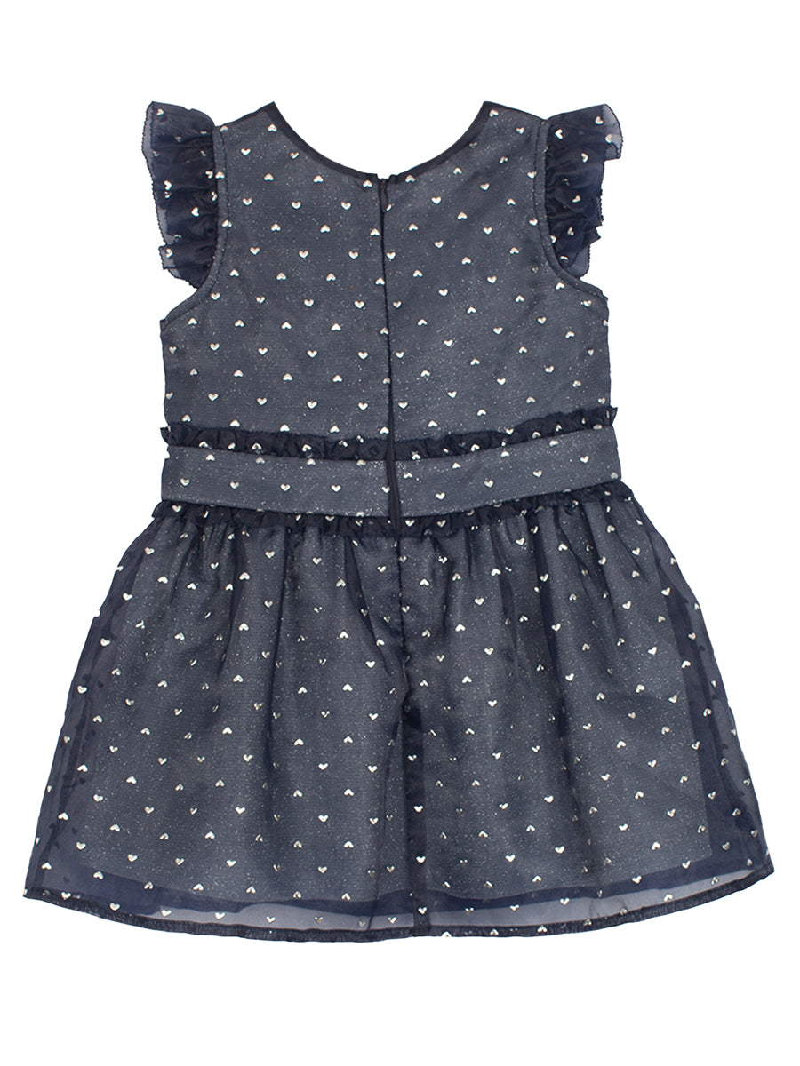 Majesty Blue Flutter Sleeve Organza & Sparkling Knit Dress