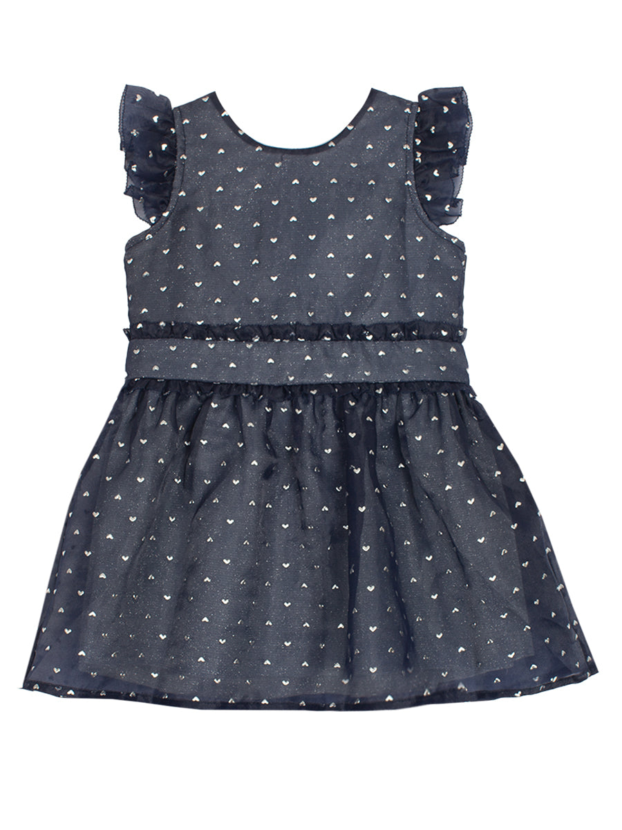Majesty Blue Flutter Sleeve Organza & Sparkling Knit Dress