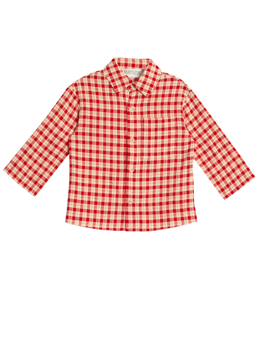 The Brothers Woven Red Plaid Long Sleeve Top