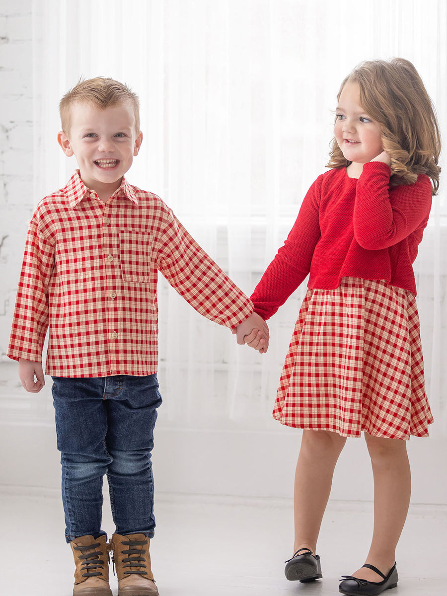 Red Plaid Attached Sweater Chenille Dress