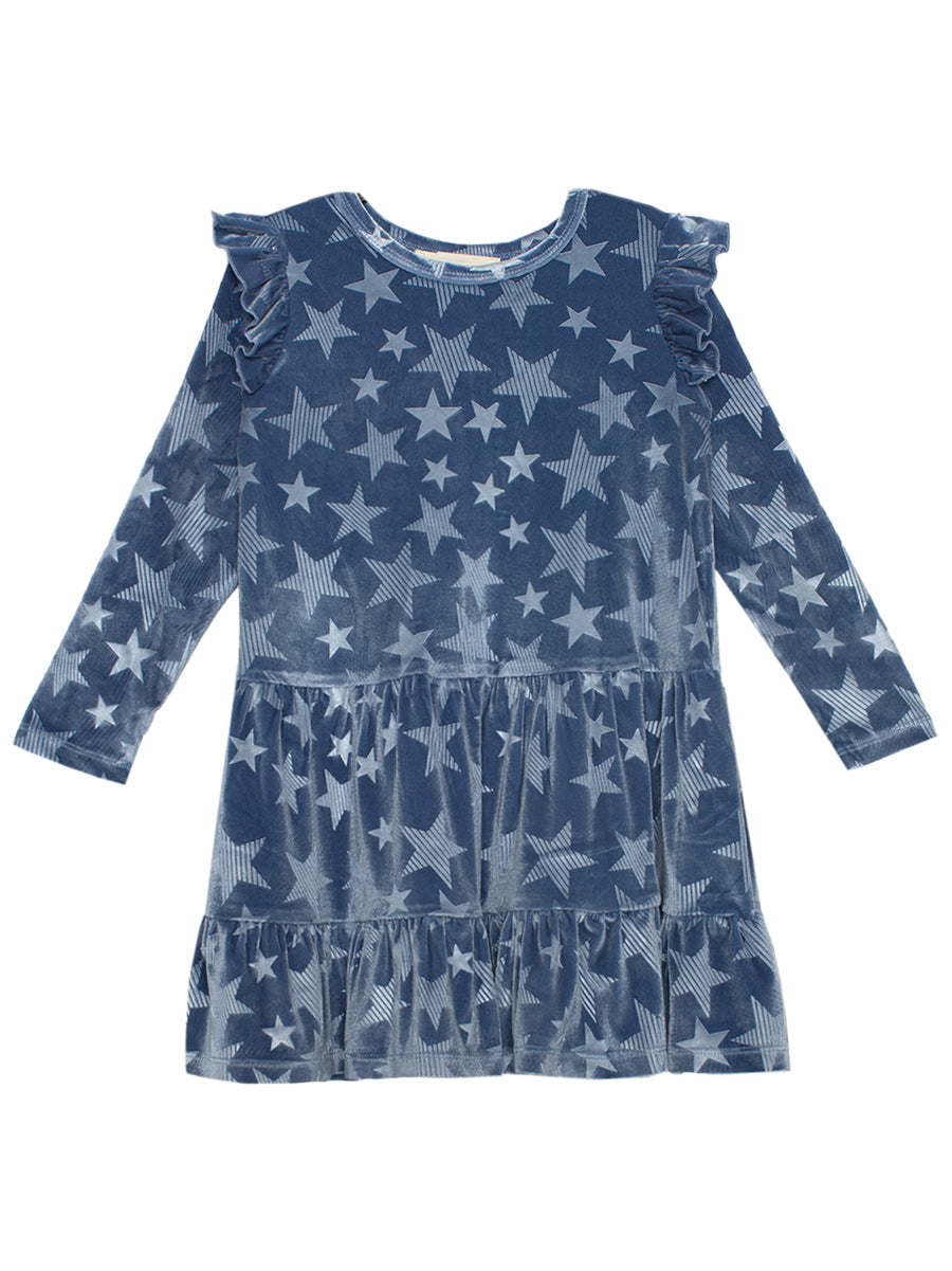 Star Bella Blue Tiered Velvet Dress