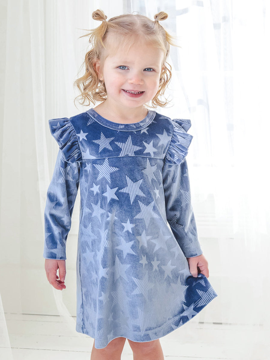 Star Bella Blue Empire Waist Velvet Dress