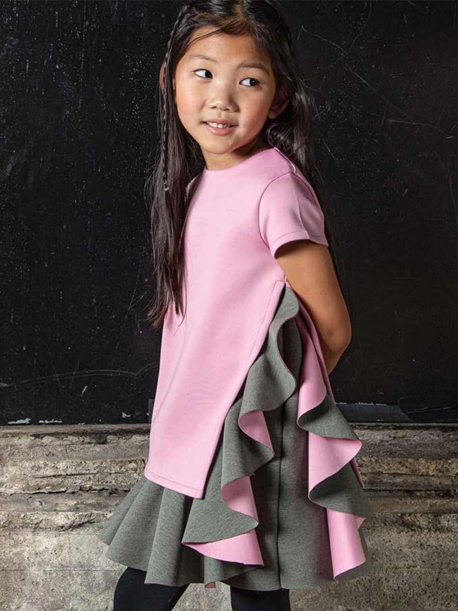 Double Knit Pink And Grey Ruffle Dress - Tulip