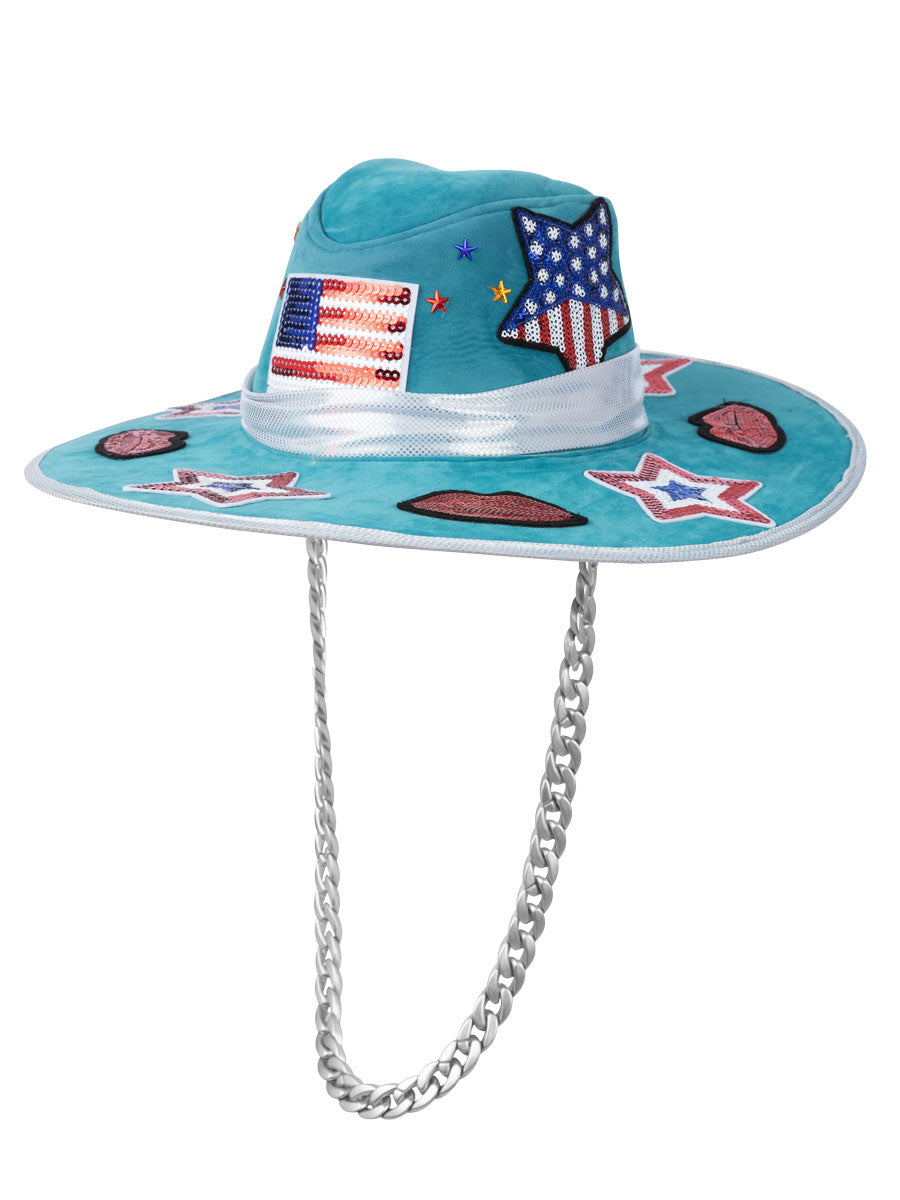 Blue Cowboy Hat with Sequin Patches for Girls