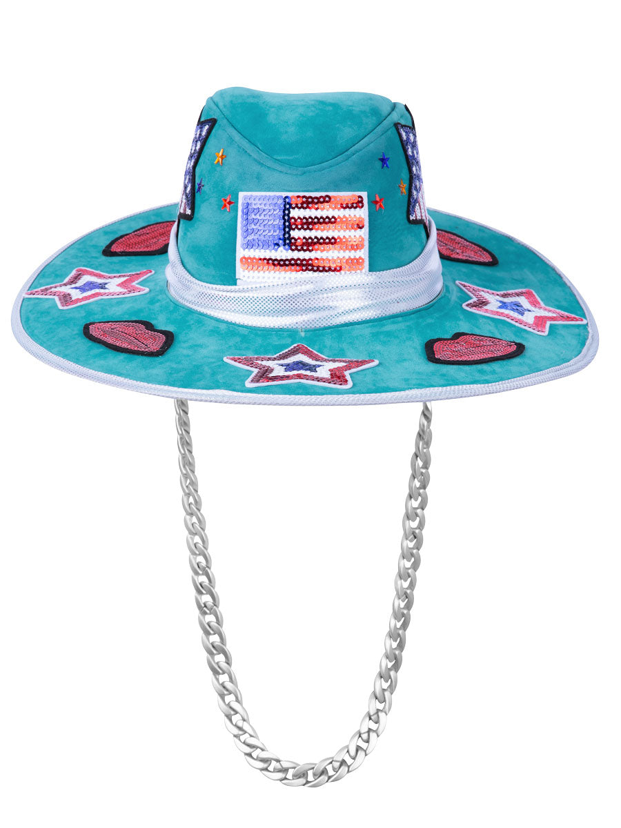 Blue Cowboy Hat with Sequin Patches for Girls