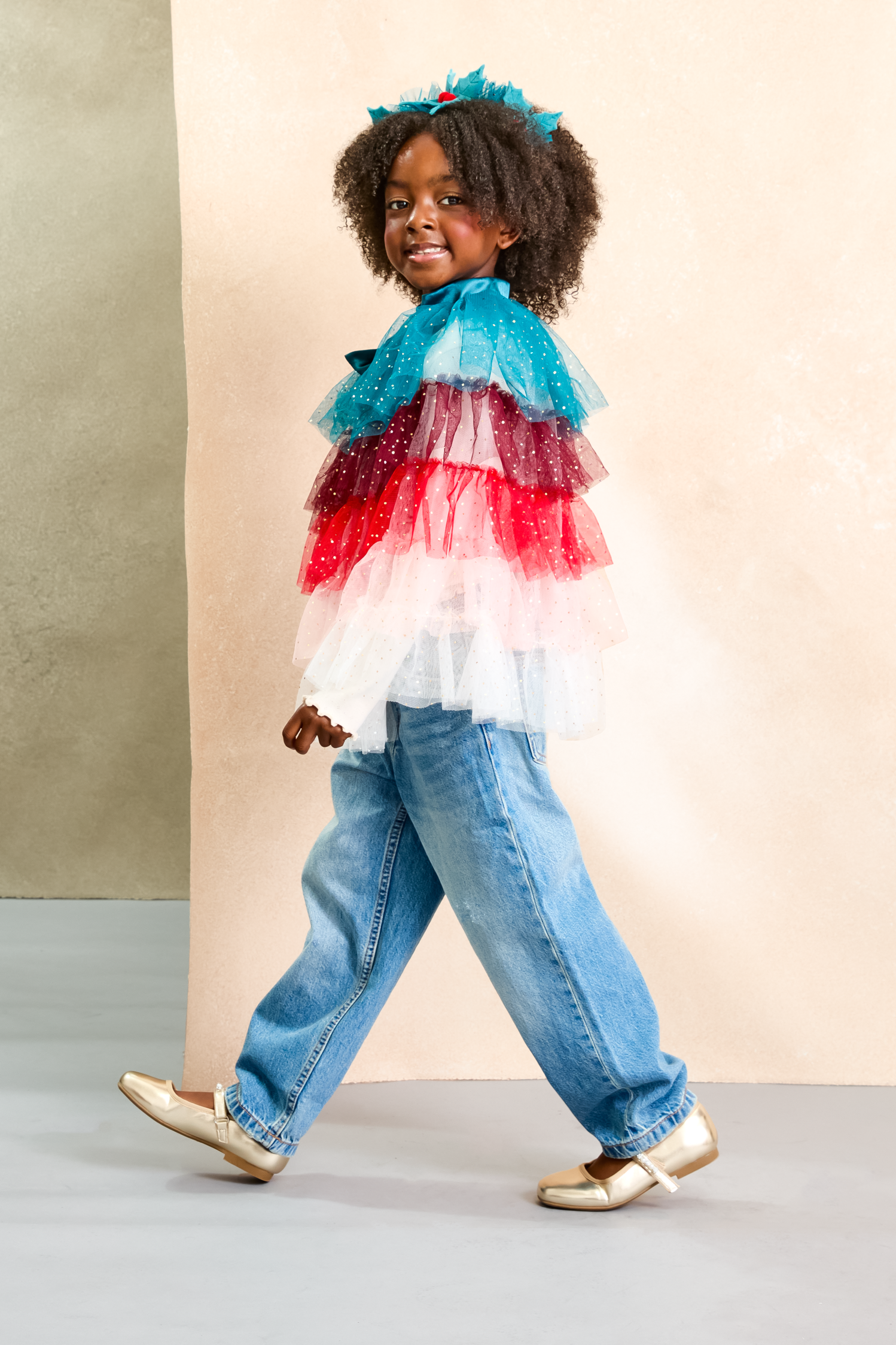 Holiday Holly Cape and Headband Set - Holiday Set - Kids Dress Up - Chasing Fireflies