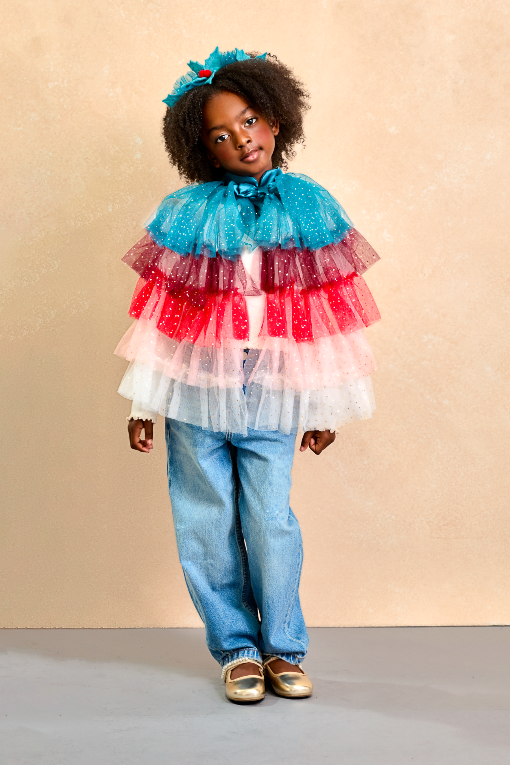 Holiday Holly Cape and Headband Set - Holiday Set - Kids Dress Up - Chasing Fireflies