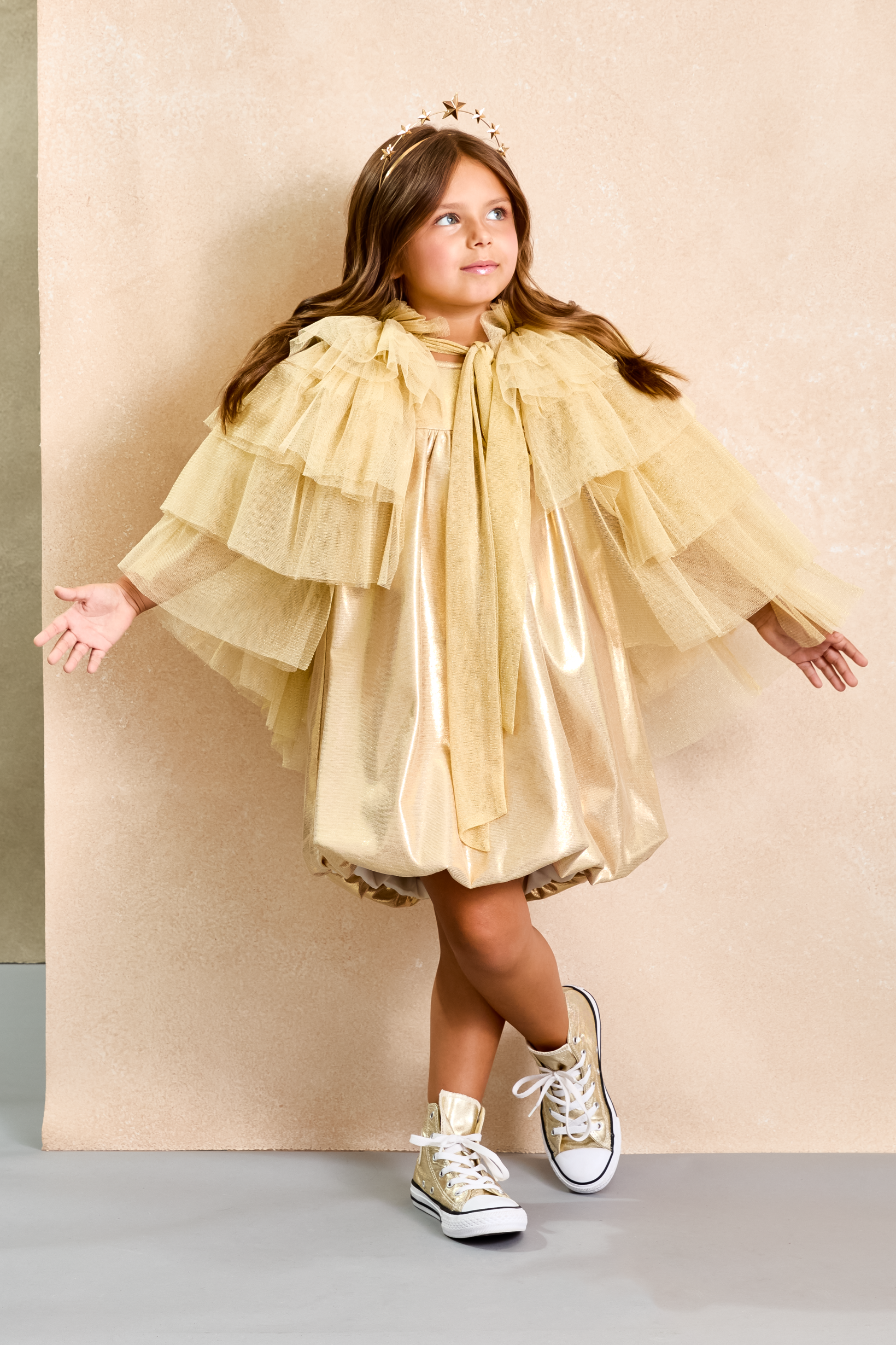 Gold Sparkly Tulle Cape for Girls