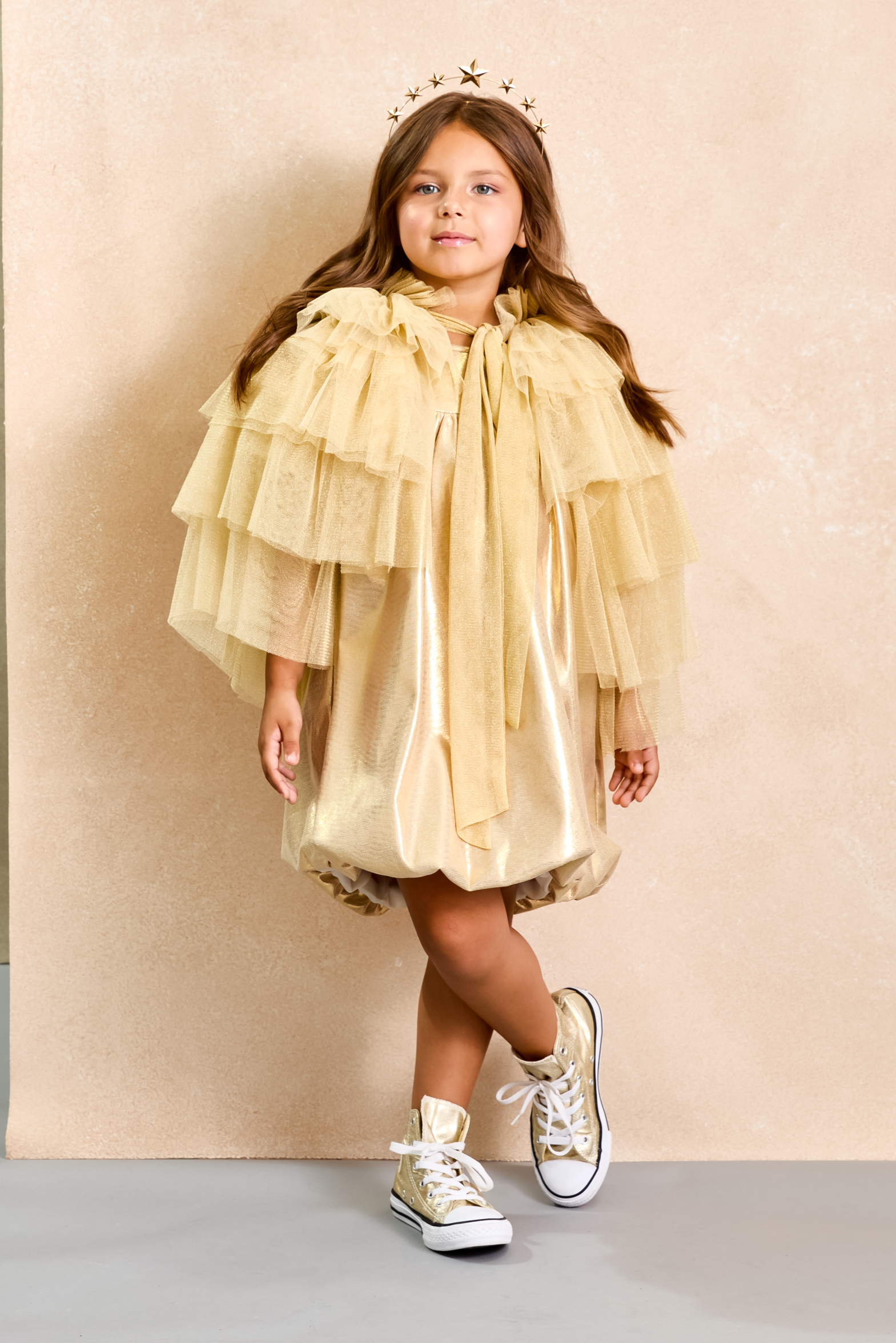 Gold Holiday Dress and Cape Set