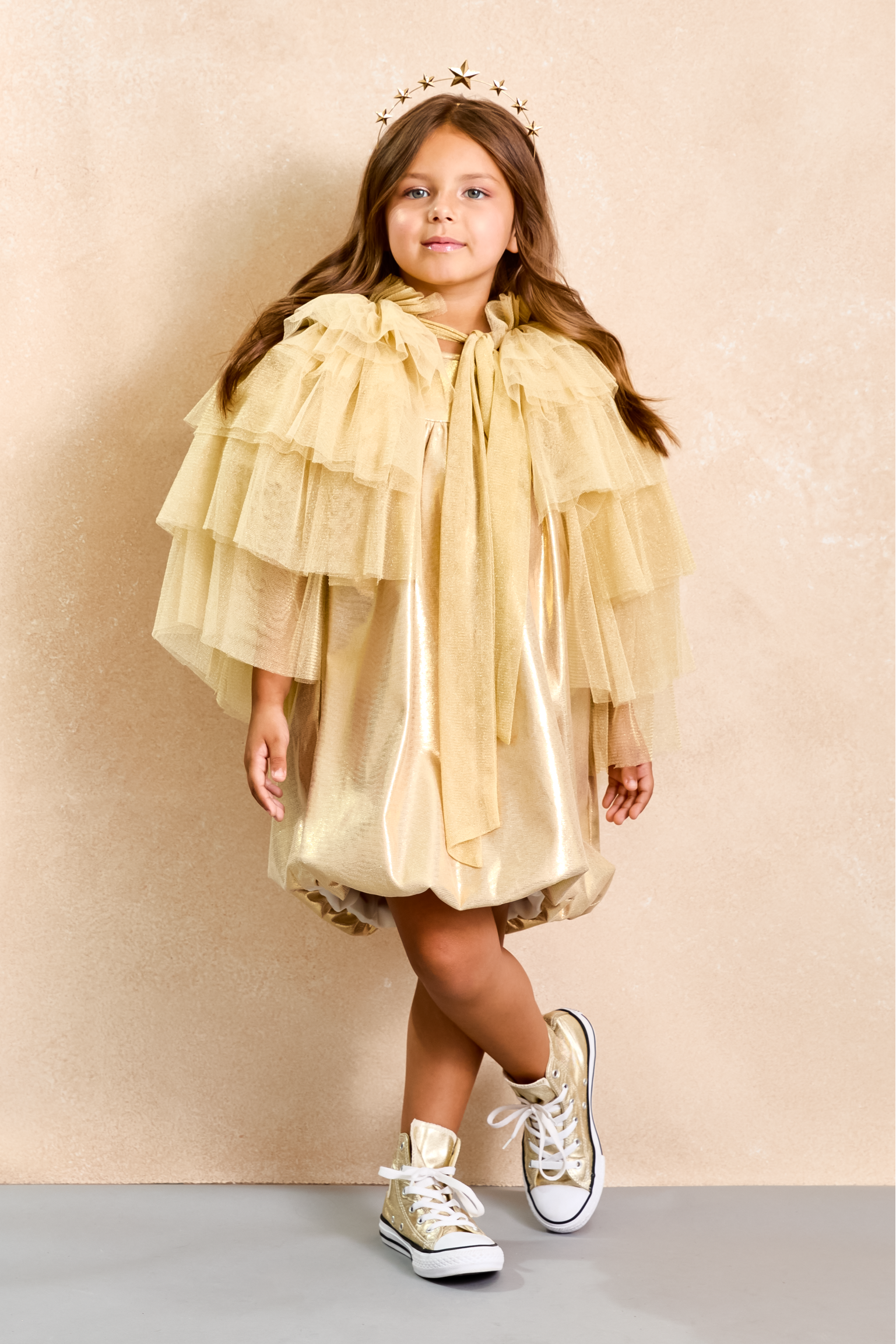 Gold Holiday Dress and Cape Set - Holiday Set - Kids Dress Up - Chasing Fireflies