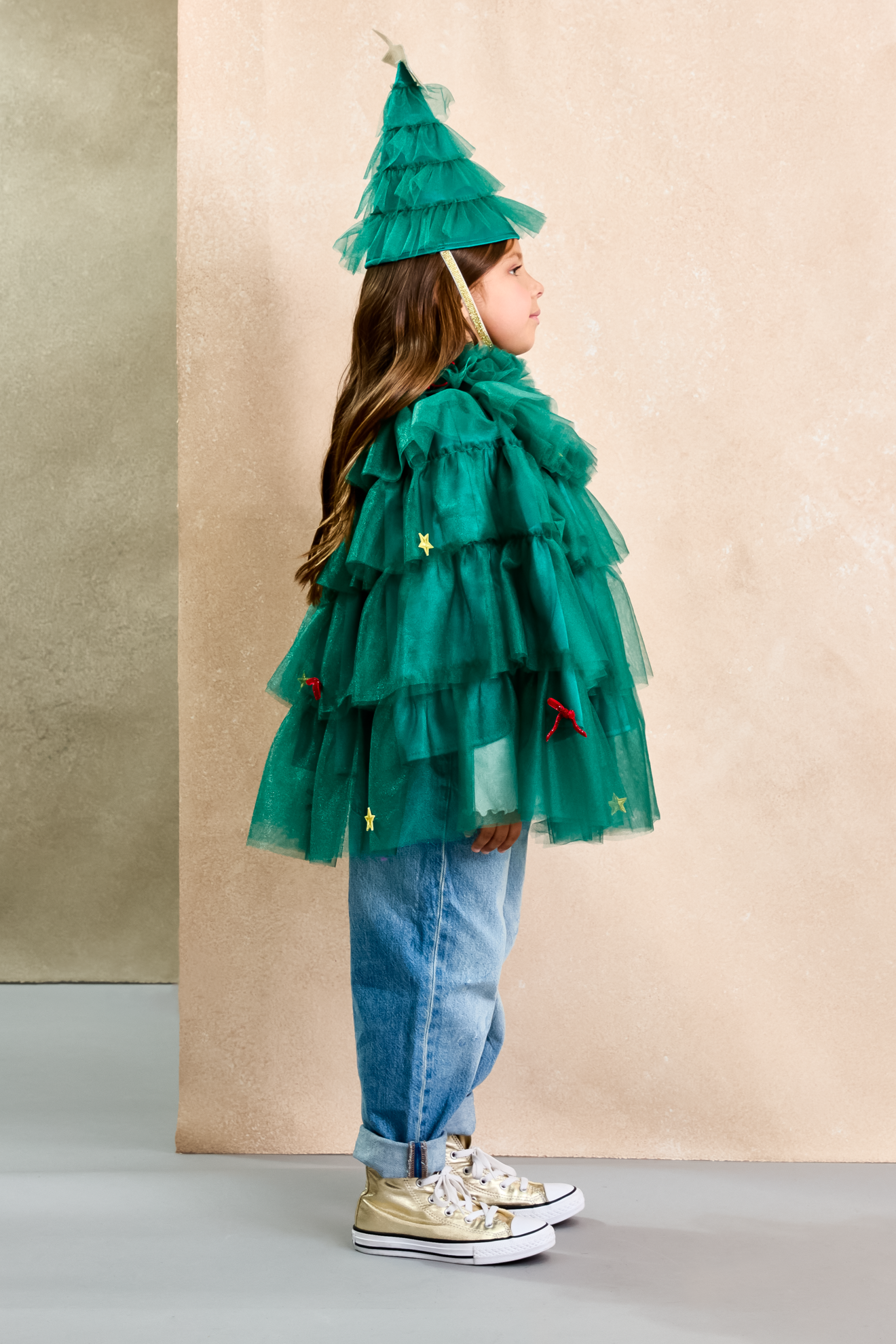 Green Tulle Holiday Christmas Tree Cape for Kids