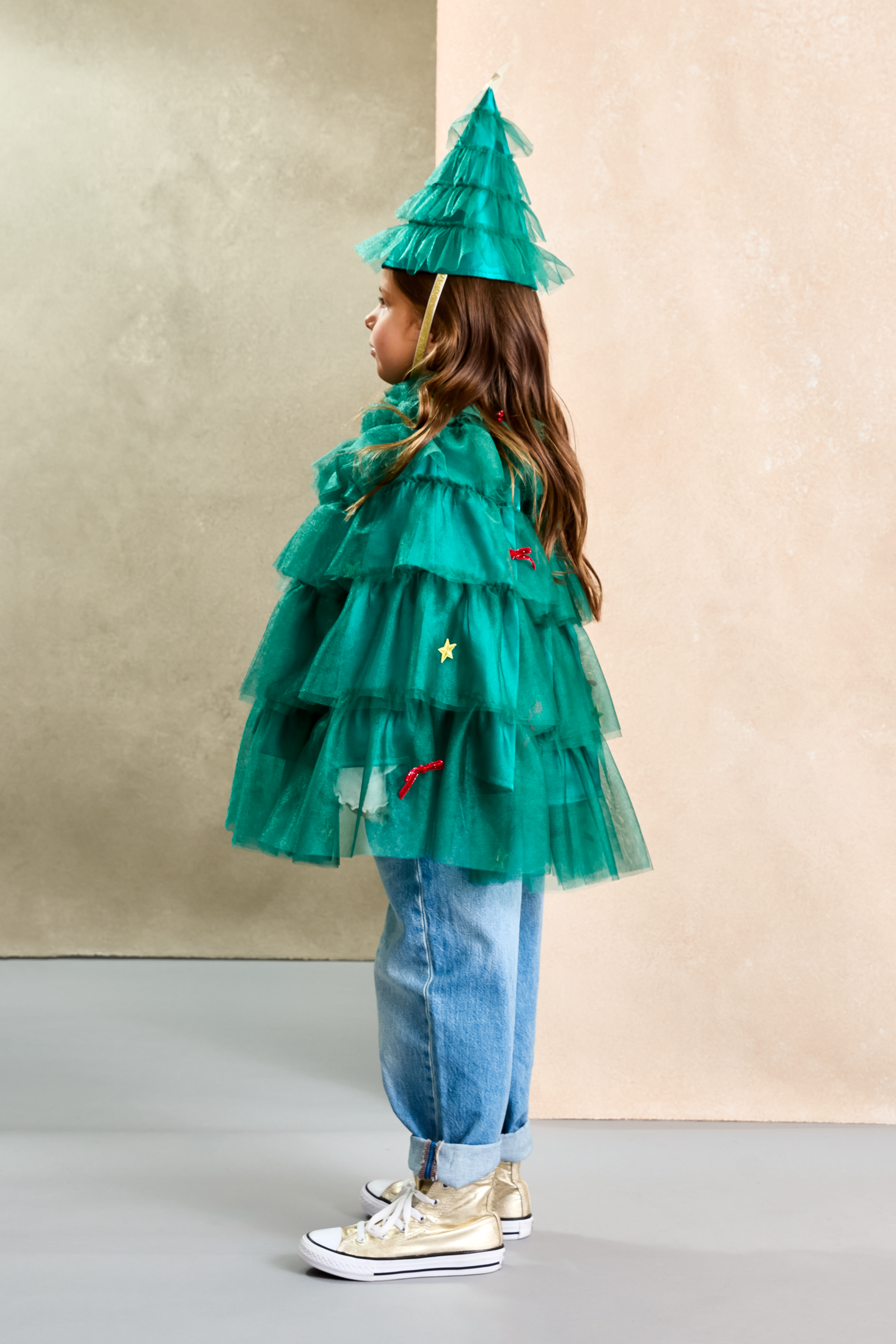 Green Tulle Holiday Christmas Tree Cape for Kids