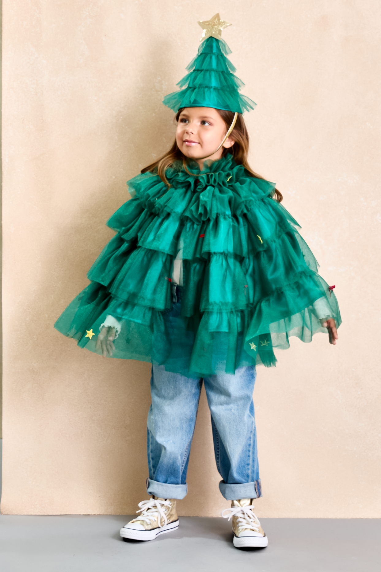 Green Tulle Holiday Christmas Tree Cape for Kids
