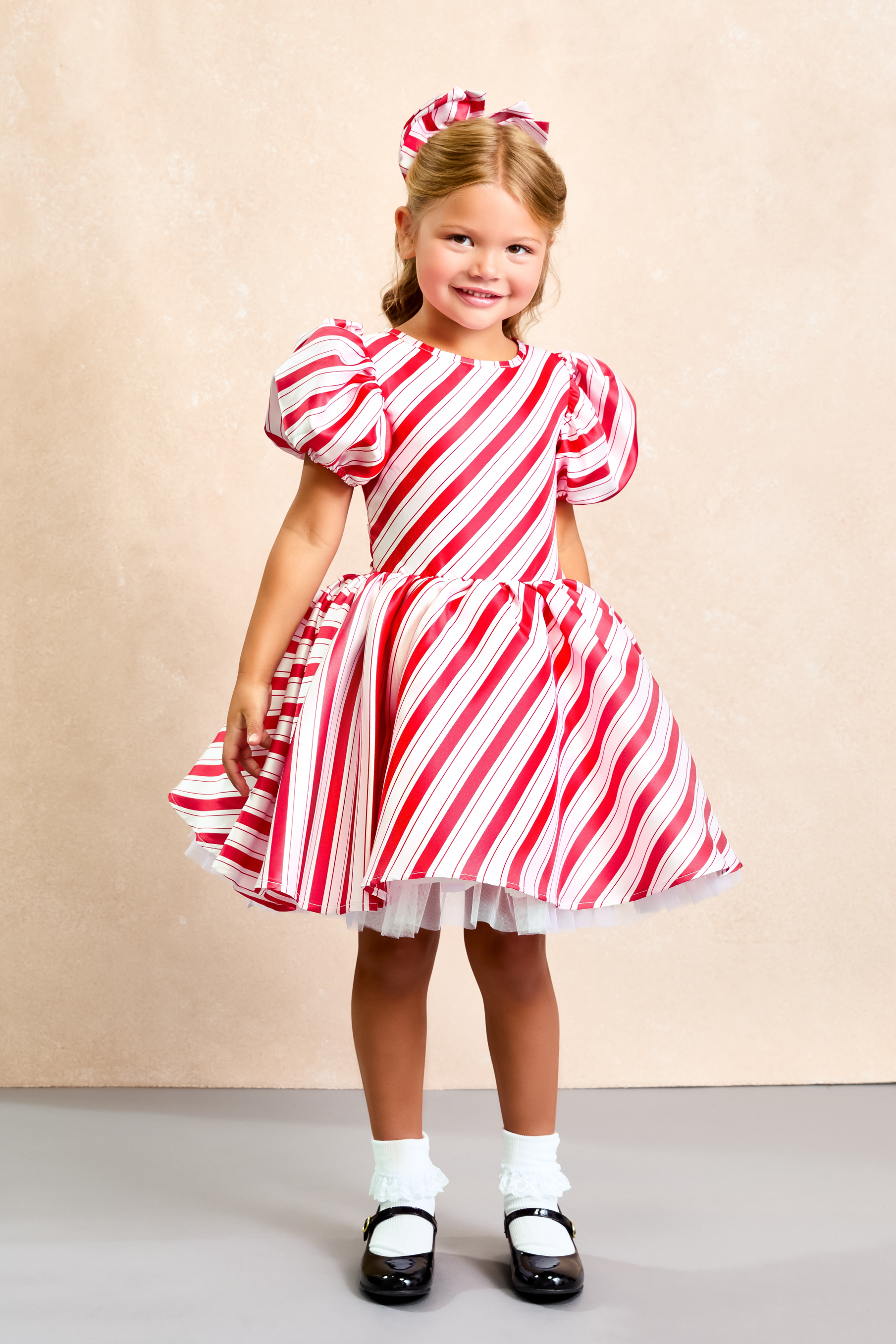 Holiday Candy Cane Dress and Hairbow Set for Girls