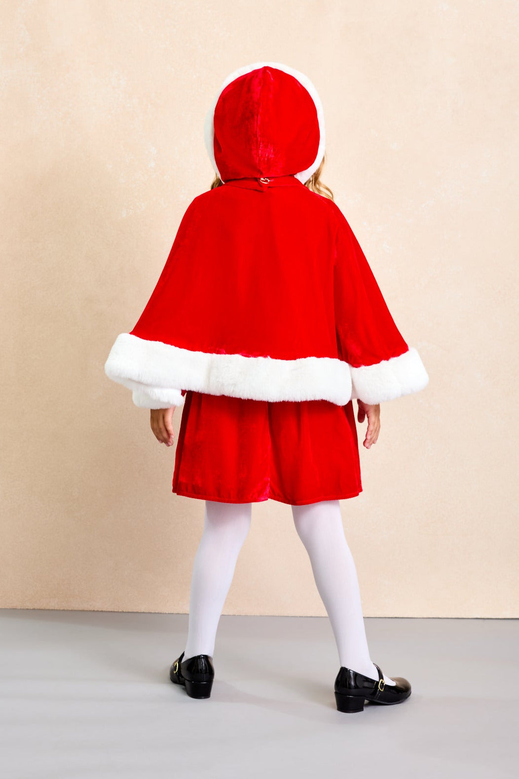 Mrs. Claus Holiday Cape and Hand Muff Set with Red Velvet Dress