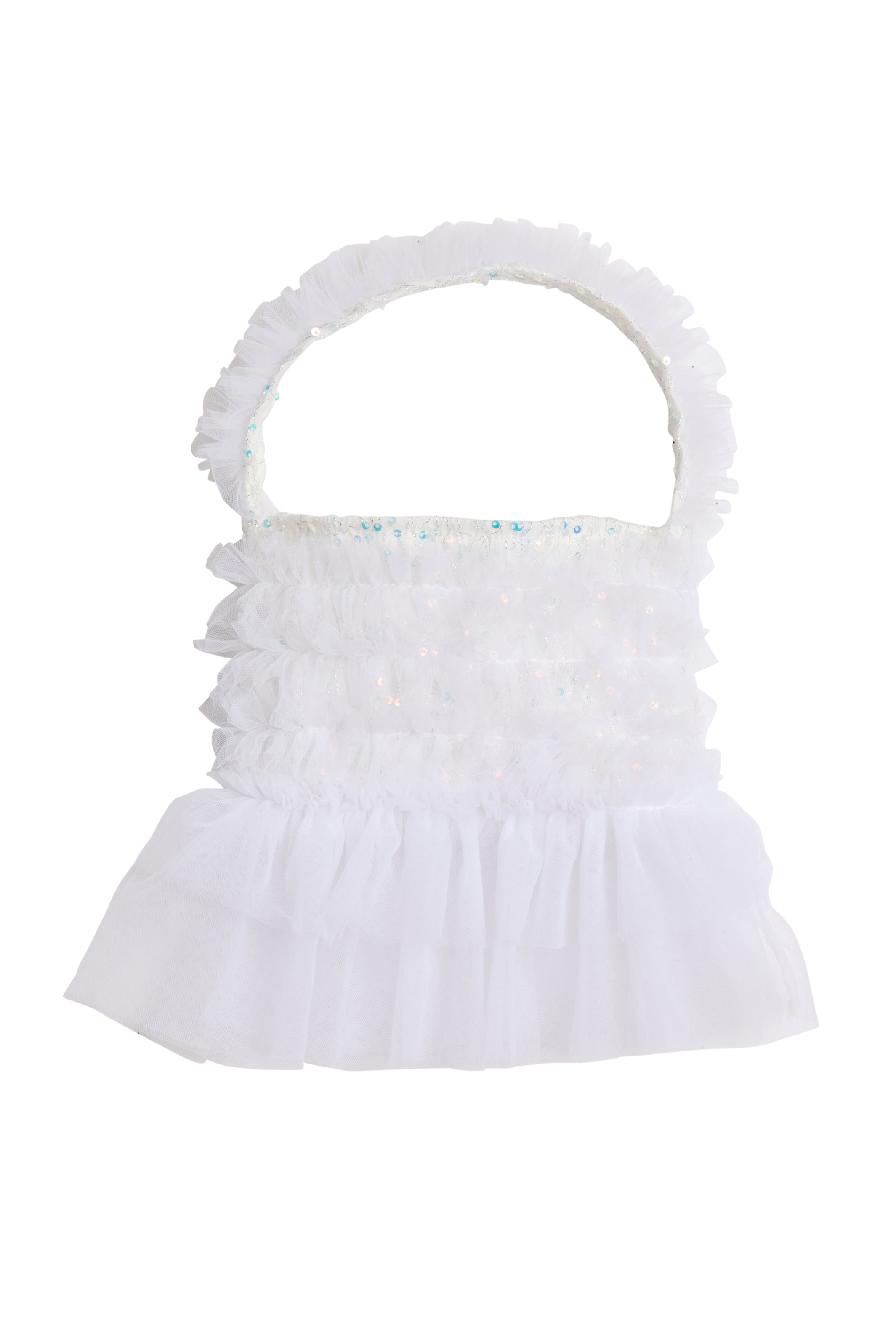 White ruffled purse for girls costume dress up on a white background