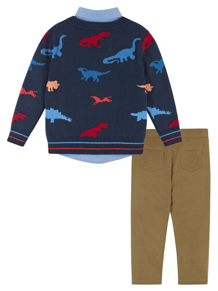 Dinosaur Cardigan, Shirt & Pant 3 Piece Set