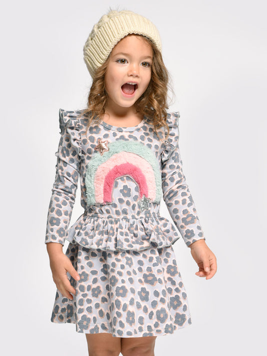 Leopard Print Rainbow Dress for Girls
