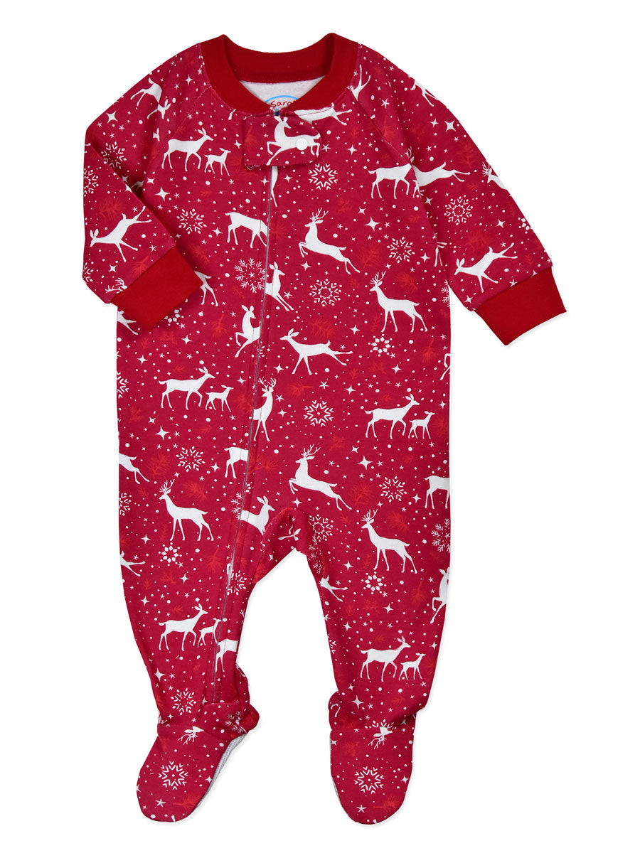 Kids Holiday Red Deer Footed Onesie Pajamas