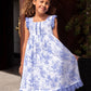 Blue and White Toile Print Dress with Eyelet Trim
