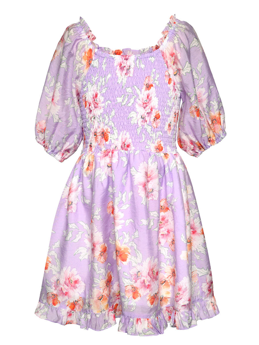 Floral Print Peasant Style Lavender Dress