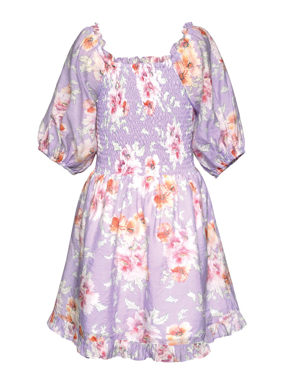 Floral Print Peasant Style Lavender Dress