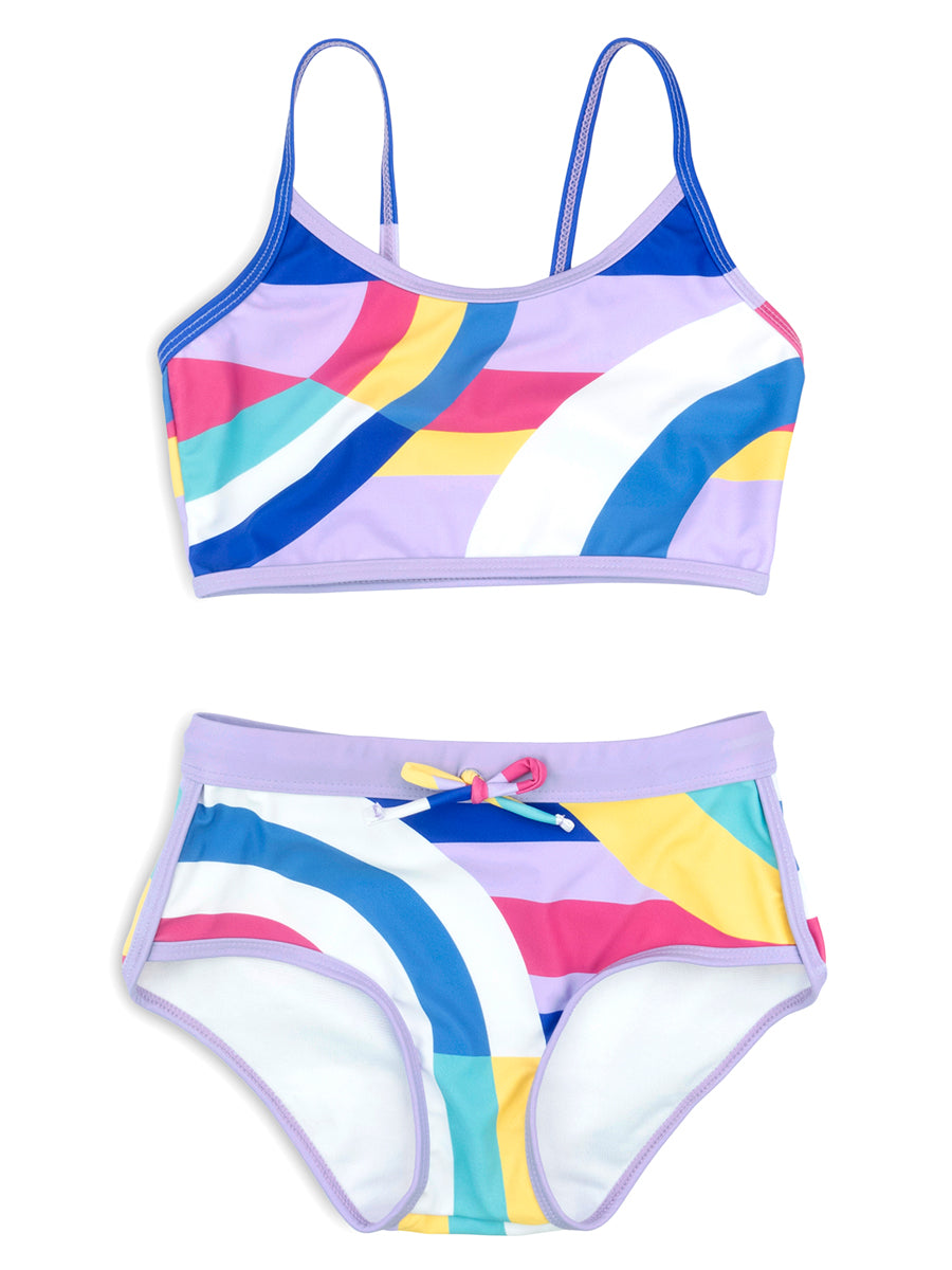 Girls' 2-7 Rainbow Check Two Piece Crop Top Bikini Set