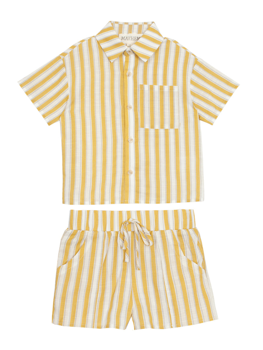 Boys Shirt & Shorts 2-Piece Yellow Stripe Woven Set