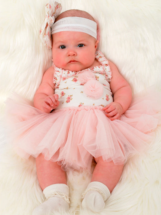 Lilibet White Floral Baby Onesie Dress