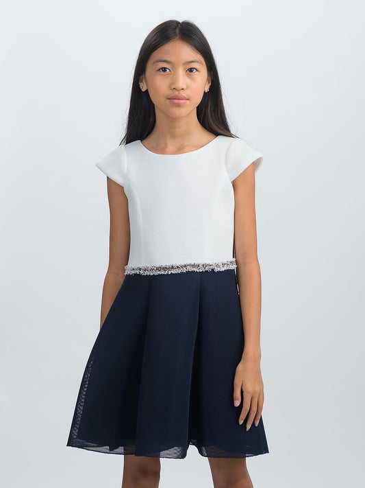 Navy & White Colorblock Nina Dress for Girls