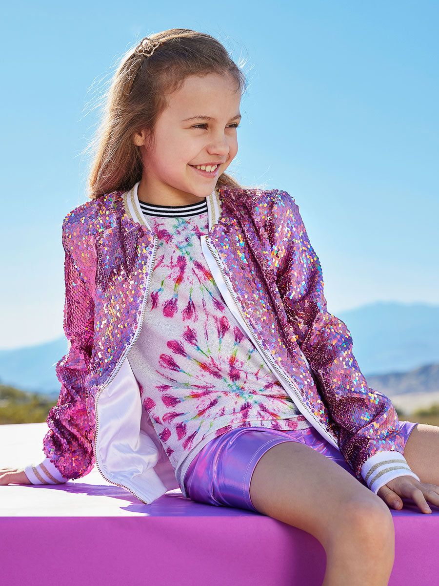 Sequined bomber jacket - Light pink/Gold-coloured - Kids