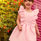 Girls Ruffle-Front Pink Scuba Dress