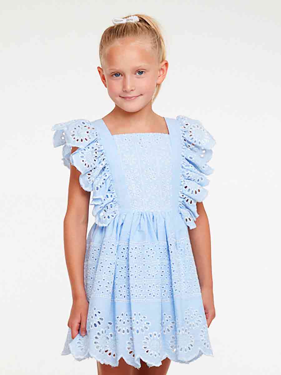 Girls Blue Embroidered Eyelet Ruffle Dress – Chasing Fireflies